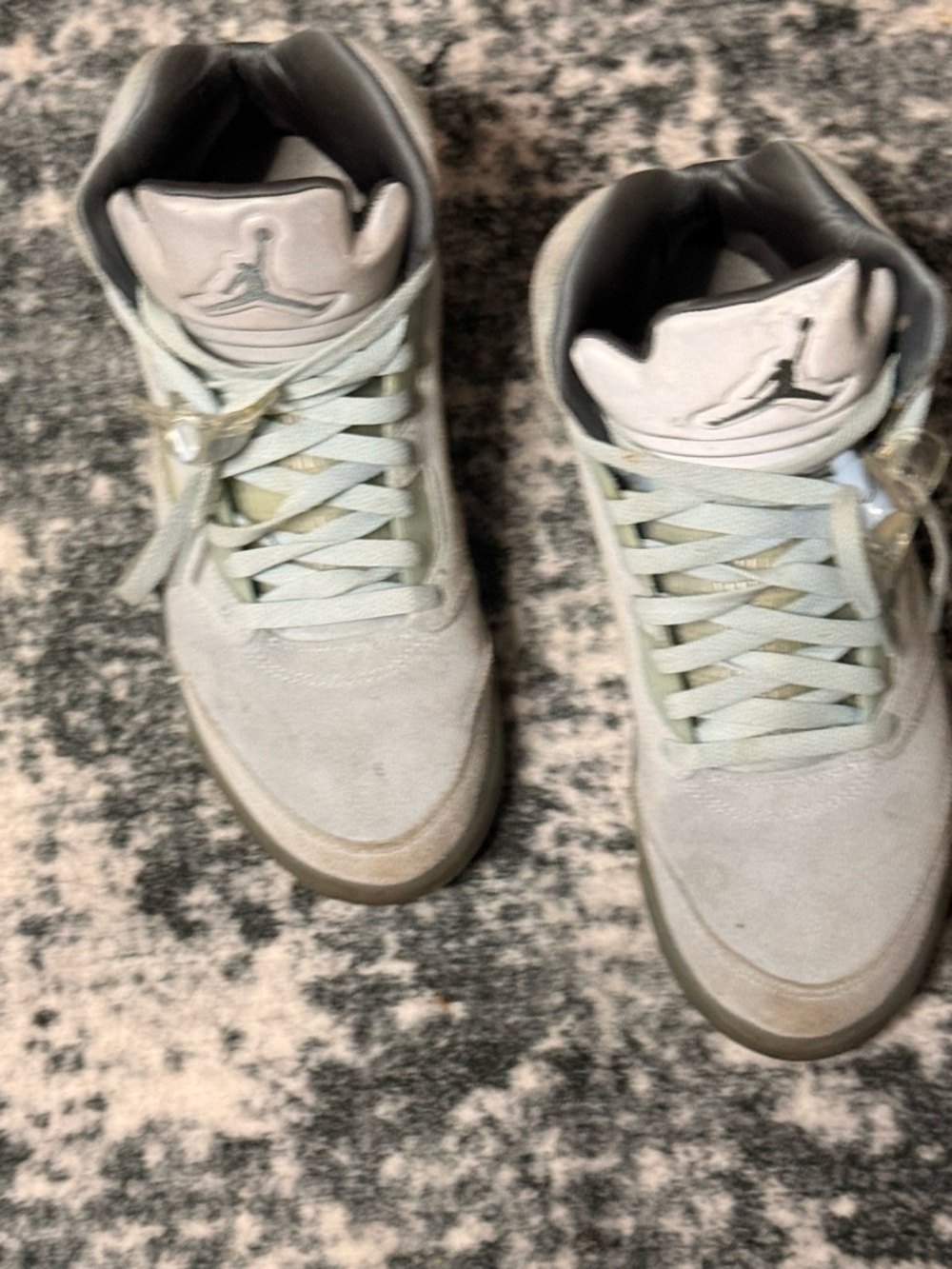 Jordan Men’s High-Top Sneakers in Light Gray and White with Black Tongue